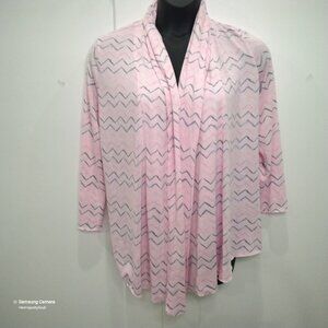 Jaclyn Intimates Pink & Gray Chevron Print Baby Soft Open Front Cardigan New XL